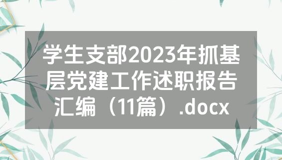 学生支部2023年抓基层党建工作述职报告汇编（11篇）.docx