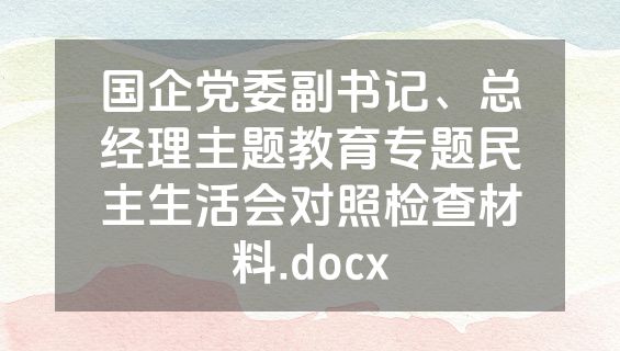 国企党委副书记、总经理主题教育专题民主生活会对照检查材料.docx