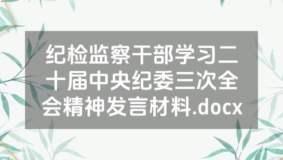纪检监察干部学习二十届中央纪委三次全会精神发言材料.docx