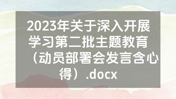2023年关于深入开展学习第二批主题教育（动员部署会发言含心得）.docx