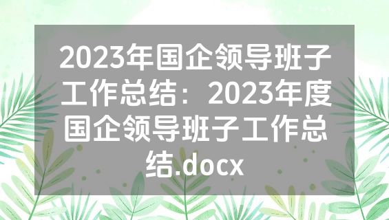 2023年国企领导班子工作总结：2023年度国企领导班子工作总结.docx