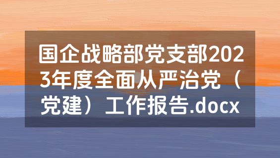 国企战略部党支部2023年度全面从严治党（党建）工作报告.docx