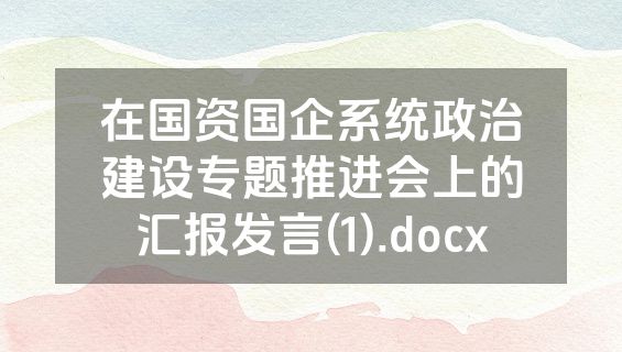 在国资国企系统政治建设专题推进会上的汇报发言(1).docx