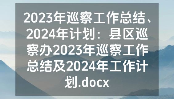 2023年巡察工作总结、2024年计划：县区巡察办2023年巡察工作总结及2024年工作计划.docx