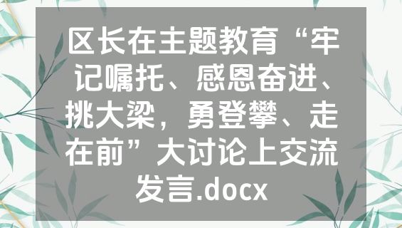 区长在主题教育“牢记嘱托、感恩奋进、挑大梁，勇登攀、走在前”大讨论上交流发言.docx