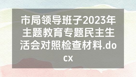 市局领导班子2023年主题教育专题民主生活会对照检查材料.docx