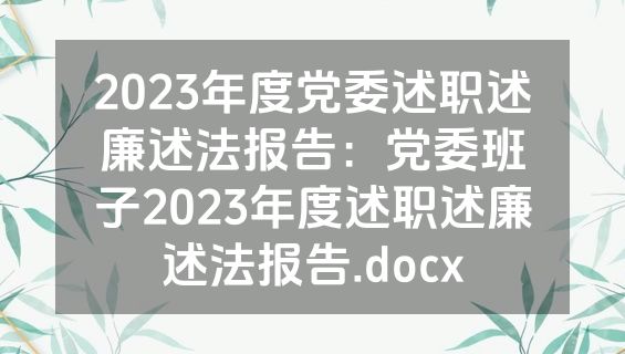 2023年度党委述职述廉述法报告：党委班子2023年度述职述廉述法报告.docx