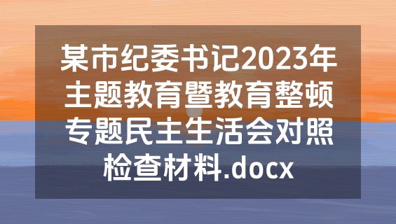 某市纪委书记2023年主题教育暨教育整顿专题民主生活会对照检查材料.docx