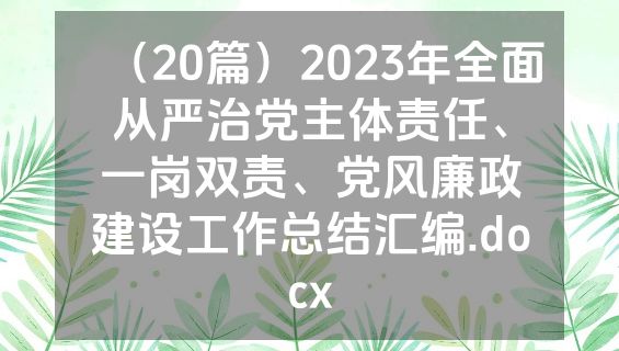 （20篇）2023年全面从严治党主体责任、一岗双责、党风廉政建设工作总结汇编.docx