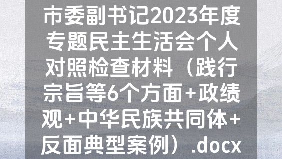 市委副书记2023年度专题民主生活会个人对照检查材料（践行宗旨等6个方面+政绩观+中华民族共同体+反面典型案例）.docx