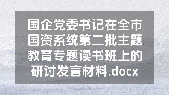国企党委书记在全市国资系统第二批主题教育专题读书班上的研讨发言材料.docx