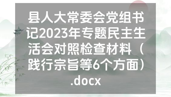 县人大常委会党组书记2023年专题民主生活会对照检查材料（践行宗旨等6个方面）.docx