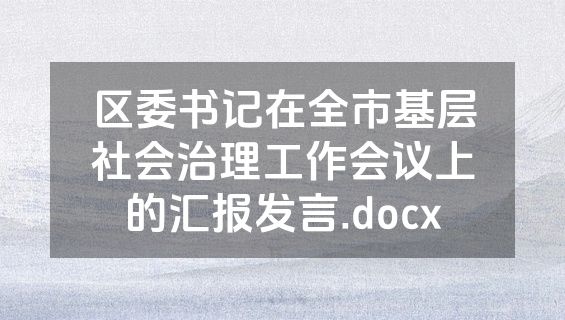 区委书记在全市基层社会治理工作会议上的汇报发言.docx