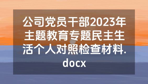 公司党员干部2023年主题教育专题民主生活个人对照检查材料.docx