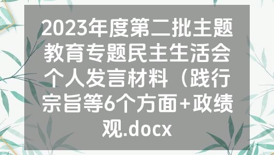2023年度第二批主题教育专题民主生活会个人发言材料（践行宗旨等6个方面+政绩观.docx