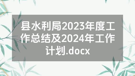 县水利局2023年度工作总结及2024年工作计划.docx