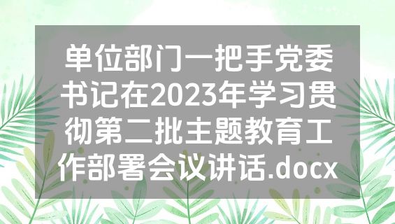 单位部门一把手党委书记在2023年学习贯彻第二批主题教育工作部署会议讲话.docx