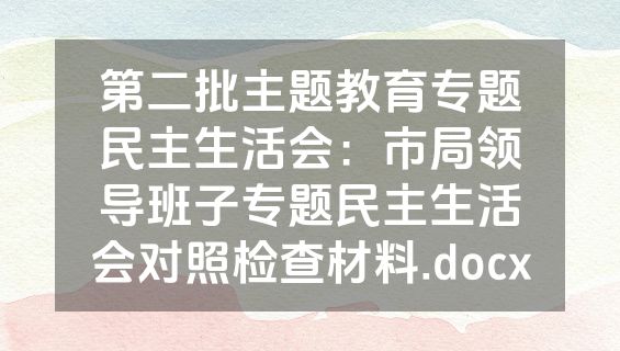 第二批主题教育专题民主生活会：市局领导班子专题民主生活会对照检查材料.docx