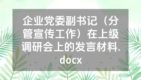 企业党委副书记（分管宣传工作）在上级调研会上的发言材料.docx