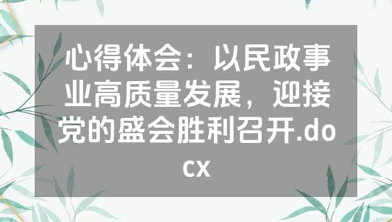 心得体会：以民政事业高质量发展，迎接党的盛会胜利召开.docx