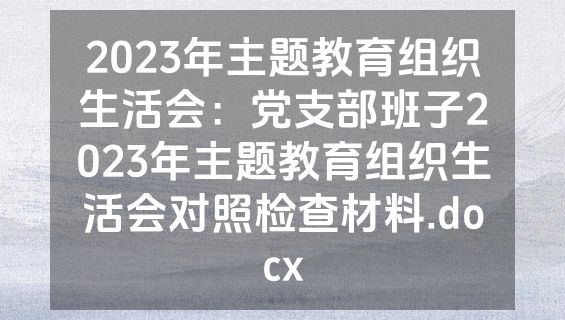 2023年主题教育组织生活会：党支部班子2023年主题教育组织生活会对照检查材料.docx