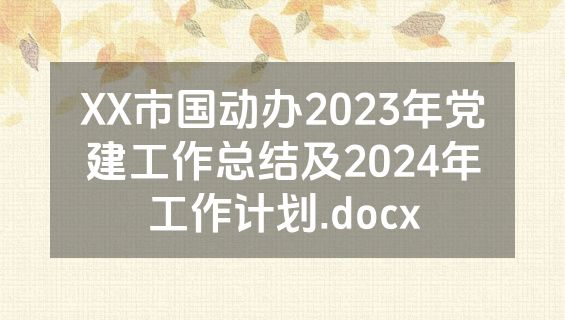 XX市国动办2023年党建工作总结及2024年工作计划.docx