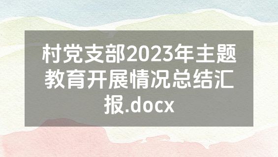 村党支部2023年主题教育开展情况总结汇报.docx