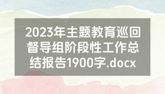 2023年主题教育巡回督导组阶段性工作总结报告1900字.docx