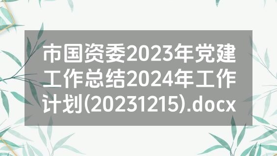 市国资委2023年党建工作总结2024年工作计划(20231215).docx