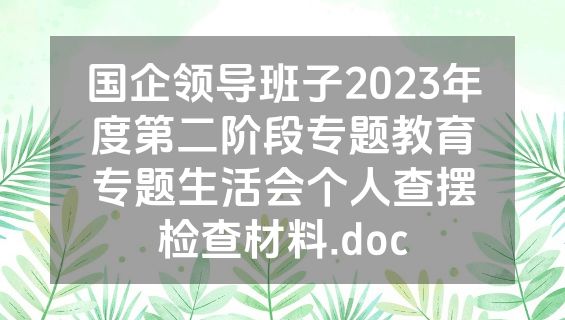 国企领导班子2023年度第二阶段专题教育专题生活会个人查摆检查材料.doc
