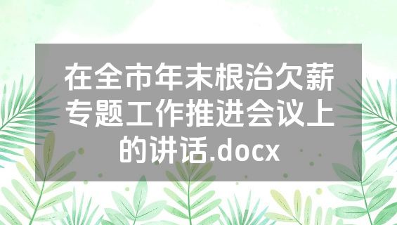 在全市年末根治欠薪专题工作推进会议上的讲话.docx