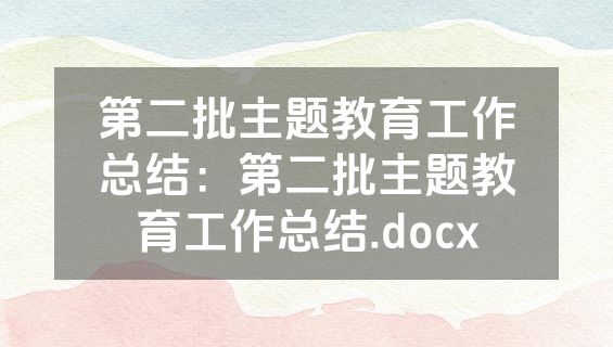 第二批主题教育工作总结：第二批主题教育工作总结.docx