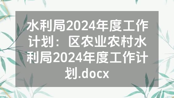 水利局2024年度工作计划：区农业农村水利局2024年度工作计划.docx