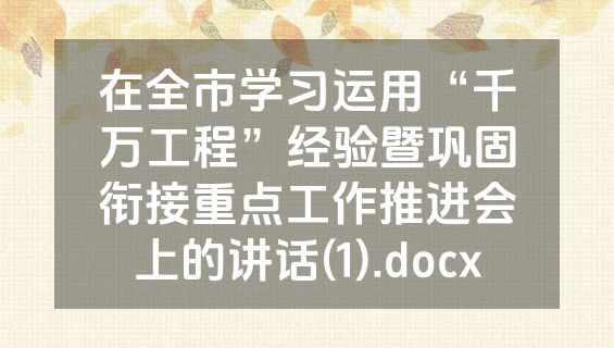 在全市学习运用“千万工程”经验暨巩固衔接重点工作推进会上的讲话(1).docx