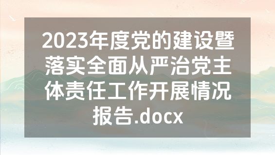 2023年度党的建设暨落实全面从严治党主体责任工作开展情况报告.docx