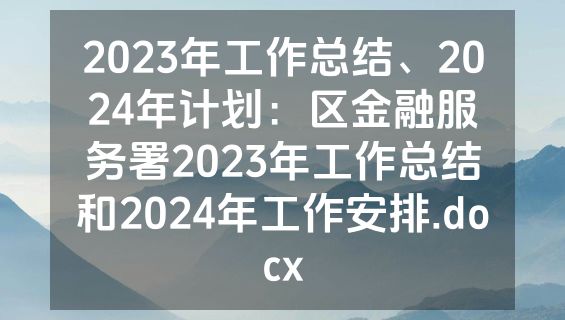 2023年工作总结、2024年计划：区金融服务署2023年工作总结和2024年工作安排.docx