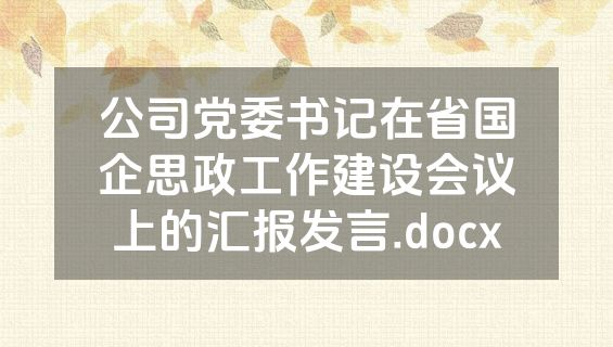 公司党委书记在省国企思政工作建设会议上的汇报发言.docx