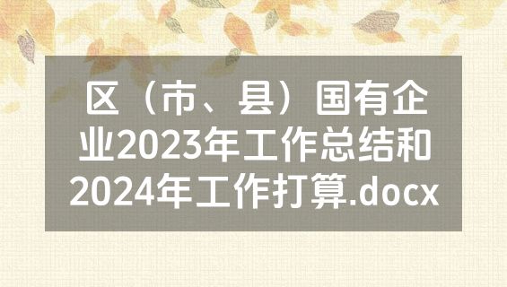 区（市、县）国有企业2023年工作总结和2024年工作打算.docx