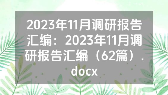 2023年11月调研报告汇编：2023年11月调研报告汇编（62篇）.docx
