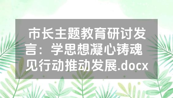 市长主题教育研讨发言：学思想凝心铸魂  见行动推动发展.docx