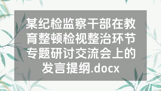 某纪检监察干部在教育整顿检视整治环节专题研讨交流会上的发言提纲.docx