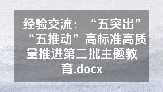 经验交流：“五突出”“五推动”高标准高质量推进第二批主题教育.docx