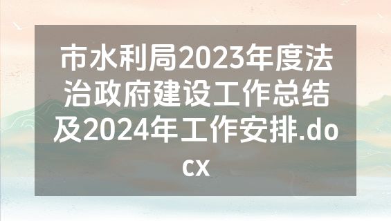 市水利局2023年度法治政府建设工作总结及2024年工作安排.docx