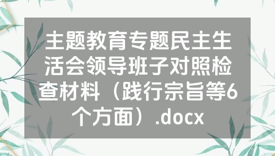 主题教育专题民主生活会领导班子对照检查材料（践行宗旨等6个方面）.docx