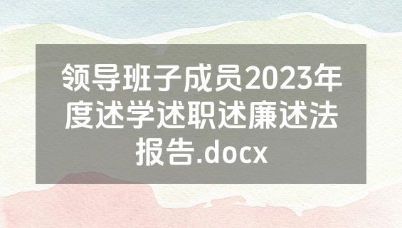 领导班子成员2023年度述学述职述廉述法报告.docx