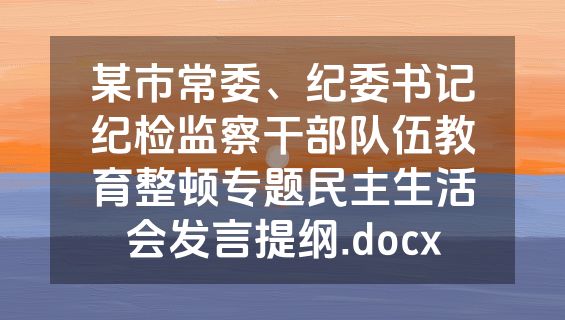 某市常委、纪委书记纪检监察干部队伍教育整顿专题民主生活会发言提纲.docx