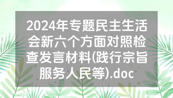 2024年专题民主生活会新六个方面对照检查发言材料(践行宗旨服务人民等).doc