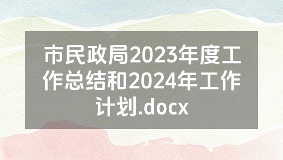市民政局2023年度工作总结和2024年工作计划.docx