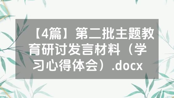 【4篇】第二批主题教育研讨发言材料（学习心得体会）.docx