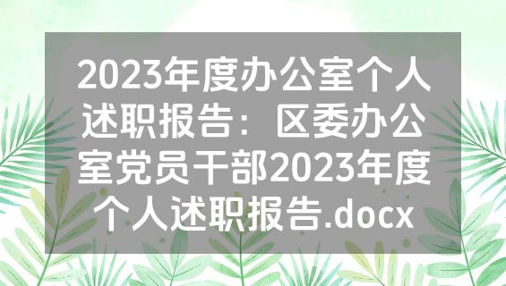 2023年度办公室个人述职报告：区委办公室党员干部2023年度个人述职报告.docx